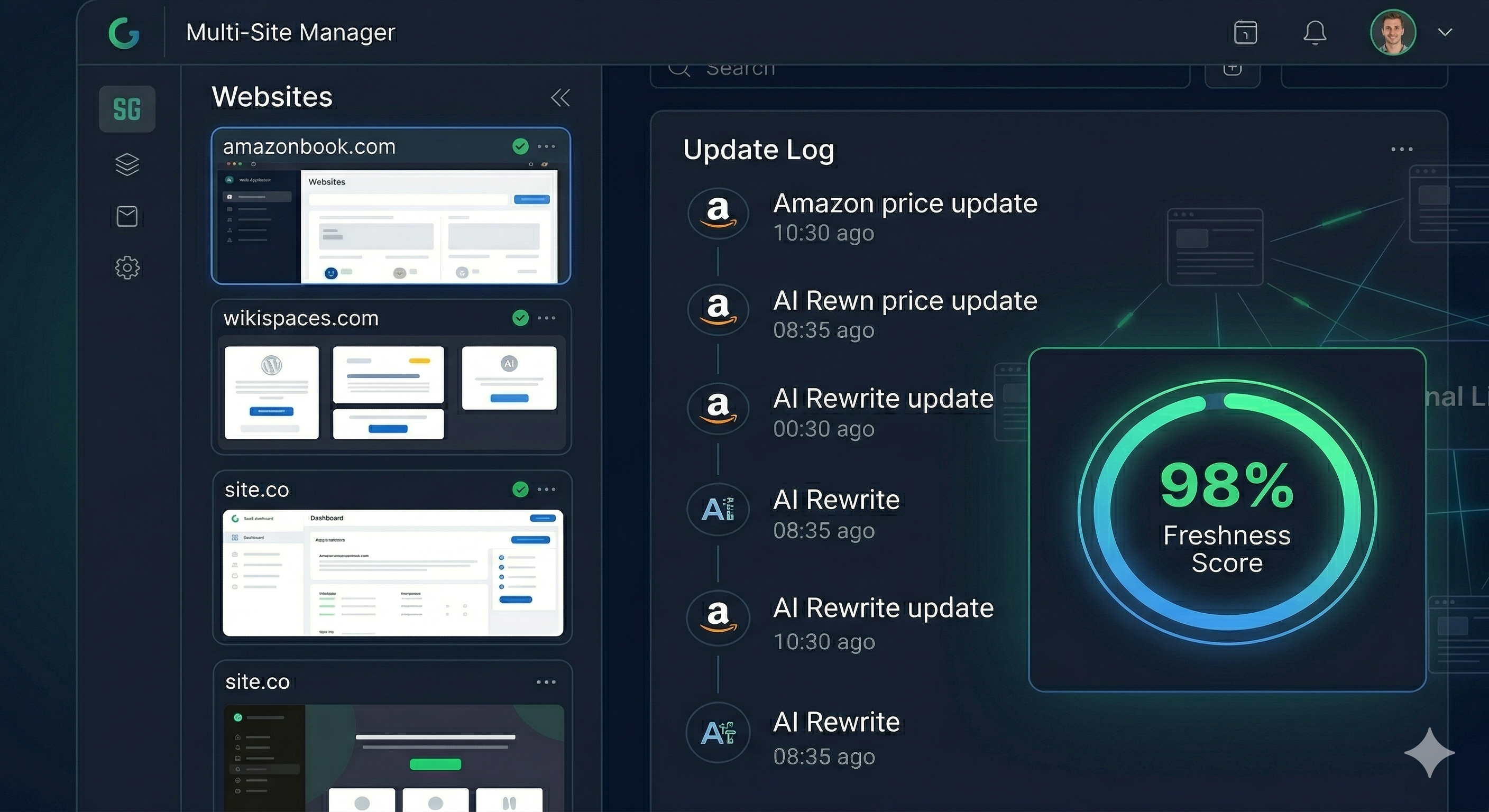 更新履歴・複数サイト管理ダッシュボード