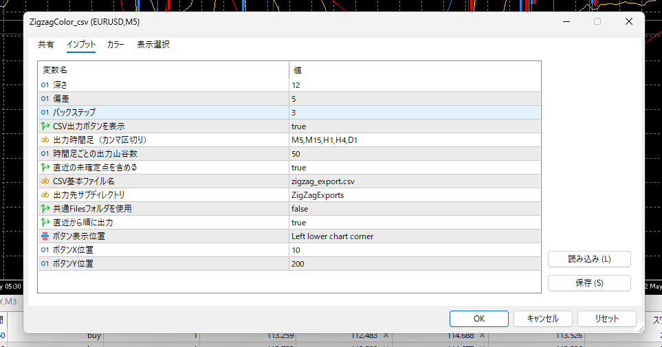 MT5用ZigZag CSV出力インジケーター「ZigzagColor_csv」 - 画像 (3)